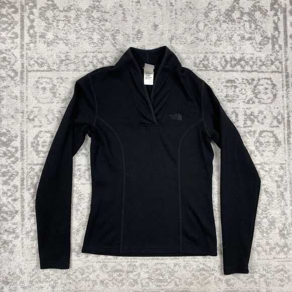 The North Face Sweater Women's Black V Neck Cross Over Merino Wool Size Small - Picture 1 of 6